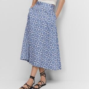 Mango Blue and White Midi A-Line Skirt
